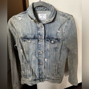 Old Navy Distressed Denim Jacket Women's Size Small Light Wash 100% Cotton